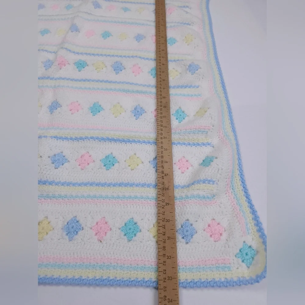 Handmade White And Pastel Pink Blue Yellow 30x33 Inch Crib Baby Blanket